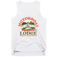 Motorboat Lodge World Class Views. Funny Retro Canoe Pinup Tank Top