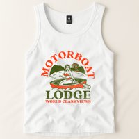 Motorboat Lodge World Class Views. Funny Retro Canoe Pinup Tank Top