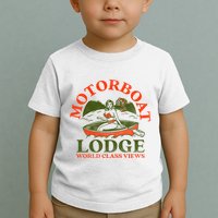 Motorboat Lodge World Class Views. Funny Retro Canoe Pinup Toddler T-Shirt