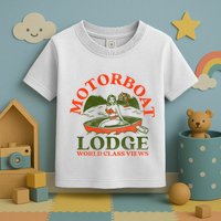 Motorboat Lodge World Class Views. Funny Retro Canoe Pinup Toddler T-Shirt