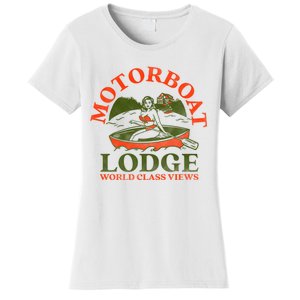 Motorboat Lodge World Class Views. Funny Retro Canoe Pinup Women's T-Shirt