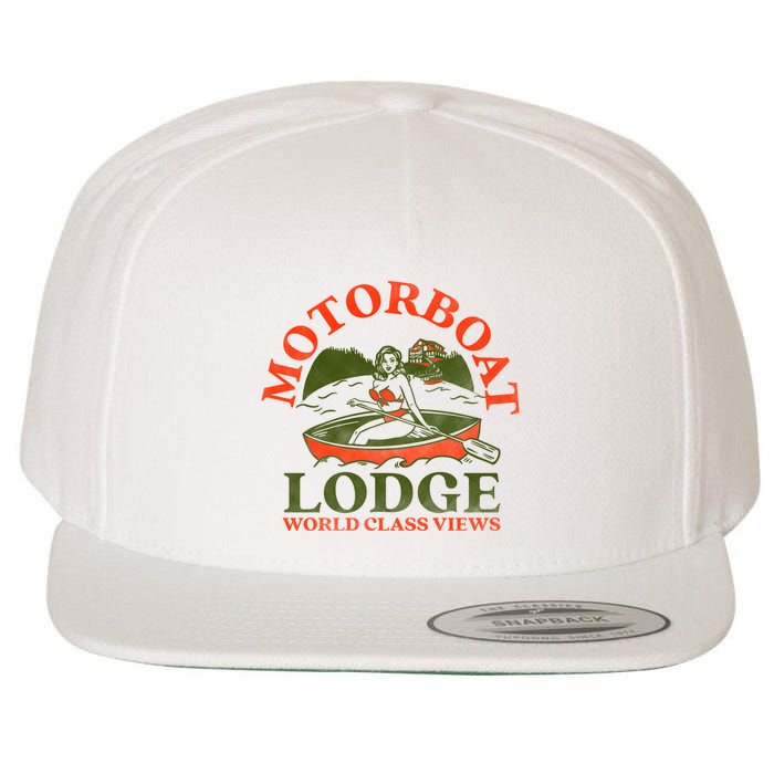 Motorboat Lodge World Class Views. Funny Retro Canoe Pinup Wool Snapback Cap