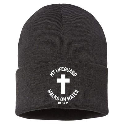 My Lifeguard Walks On Water Jesus Christ Christian Faith Sustainable Knit Beanie