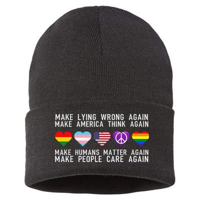 Make Lying Wrong Again Human Rights Sarcastic Statement Sustainable Knit Beanie