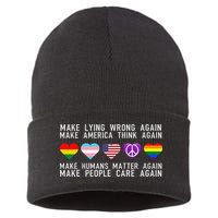 Make Lying Wrong Again Human Rights Sarcastic Statement Sustainable Knit Beanie
