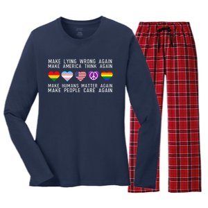 Make Lying Wrong Again Human Rights Sarcastic Statement Women's Long Sleeve Flannel Pajama Set 