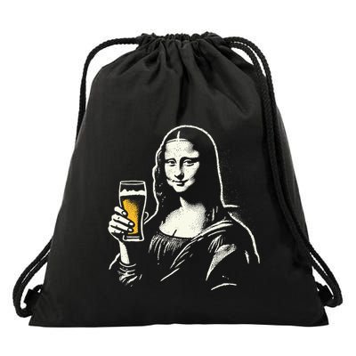 Mona Lisa With Beer Bar Pub Crawl Party Drawstring Bag