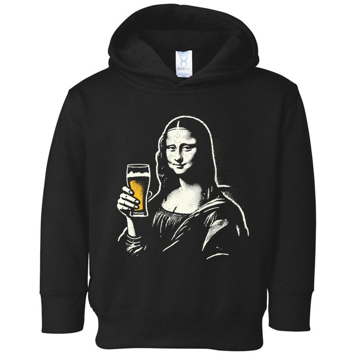 Mona Lisa With Beer Bar Pub Crawl Party Toddler Hoodie