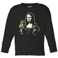 Mona Lisa With Beer Bar Pub Crawl Party Toddler Long Sleeve Shirt