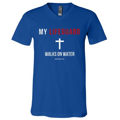 My Lifeguard Walks On Water Jesus Bible Christian V-Neck T-Shirt