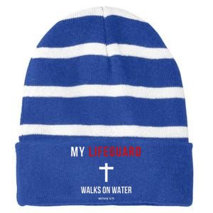 My Lifeguard Walks On Water Jesus Bible Christian Striped Beanie with Solid Band