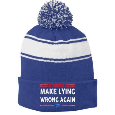 Make Lying Wrong Again Stripe Pom Pom Beanie