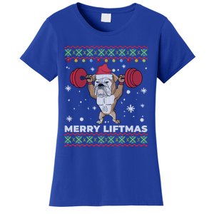 Merry Liftmas Weightlifting And English Bulldog Ugly Sweater Gift Women's T-Shirt