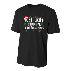 Most Likely Watch All The Christmas Movies Matching Xmas Youth Performance Sprint T-Shirt