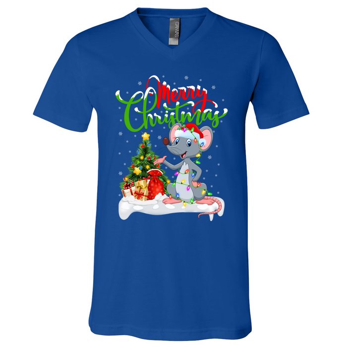 Mouse Lover Xmas Decorations Santa Mouse Christmas Gift V-Neck T-Shirt