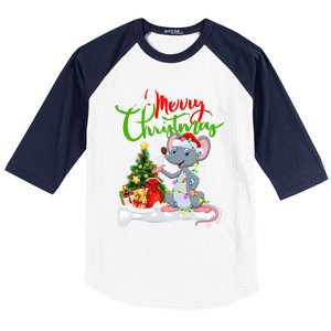 Mouse Lover Xmas Decorations Santa Mouse Christmas Gift Baseball Sleeve Shirt