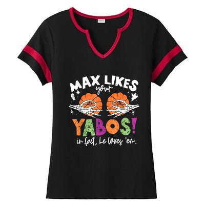 Max Likes Your Yabos In Fact Funny Pumpkin Halloween Scary Ladies Halftime Notch Neck Tee