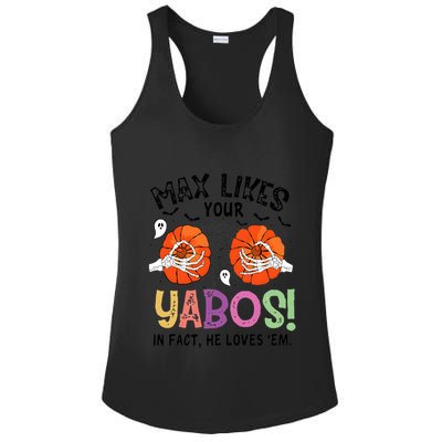 Max Likes Your Yabos In Fact He Loves Em Halloween Funny Boobs Ladies PosiCharge Competitor Racerback Tank