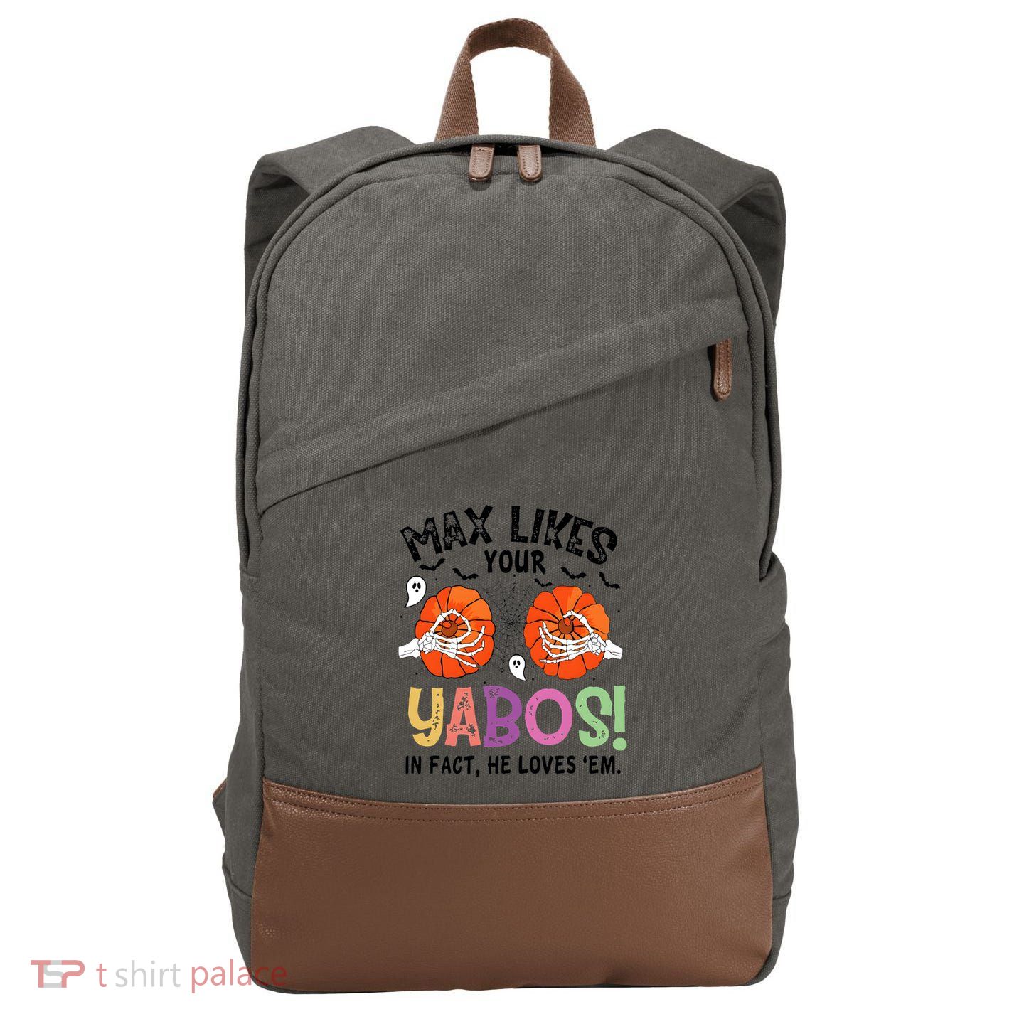 Max Likes Your Yabos In Fact He Loves Em Halloween Funny Boobs Cotton Canvas Backpack