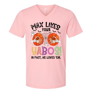 Max Likes Your Yabos In Fact He Loves Em Halloween Funny Boobs V-Neck T-Shirt