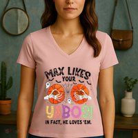 Max Likes Your Yabos In Fact He Loves Em Halloween Funny Boobs Women's V-Neck T-Shirt