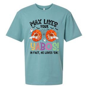 Max Likes Your Yabos In Fact He Loves Em Halloween Funny Boobs Sueded Cloud Jersey T-Shirt