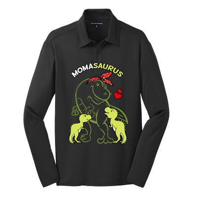 Momasaurus Moma 2 Dinosaur Mommy Mother's Day Silk Touch Performance Long Sleeve Polo