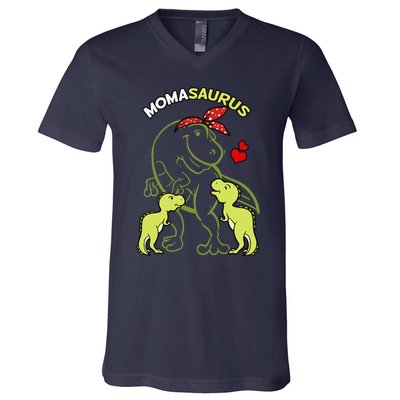 Momasaurus Moma 2 Dinosaur Mommy Mother's Day V-Neck T-Shirt