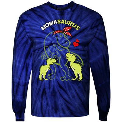 Momasaurus Moma 2 Dinosaur Mommy Mother's Day Tie-Dye Long Sleeve Shirt