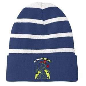 Mommysaurus Mommy 2 Dinosaur Mom Mother's Day Striped Beanie with Solid Band