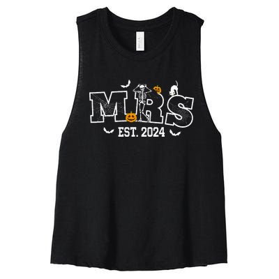 Mrs Mr 2024 Skeleton Couples Matching Wedding Halloween Women's Racerback Cropped Tank