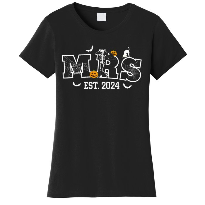 Mrs Mr 2024 Skeleton Couples Matching Wedding Halloween Women's T-Shirt