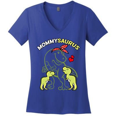 Mommysaurus Mommy 2 Dinosaur Mom Mothers Day Gift Women's V-Neck T-Shirt