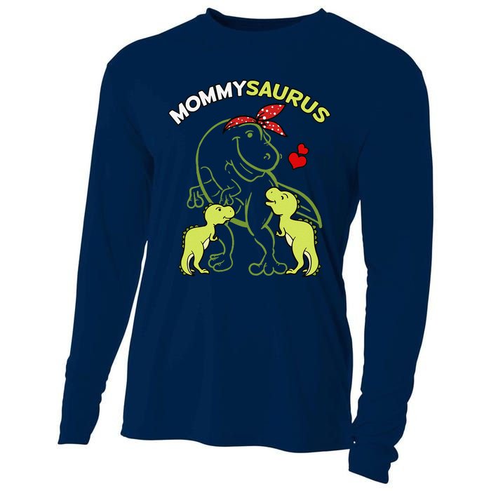 Mommysaurus Mommy 2 Child Dinosaur Mom Mothers Day Cooling Performance Long Sleeve Crew