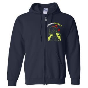 Mommysaurus Mommy 2 Child Dinosaur Mom Mothers Day Full Zip Hoodie