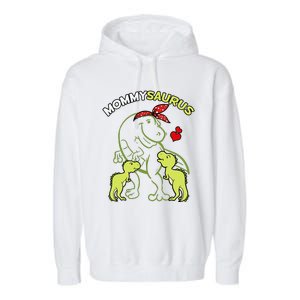 Mommysaurus Mommy 2 Child Dinosaur Mom Mothers Day Garment-Dyed Fleece Hoodie