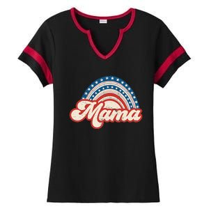 Mama Mini 4th Of July USA Flag Rainbow Mom Daughter Matching Ladies Halftime Notch Neck Tee