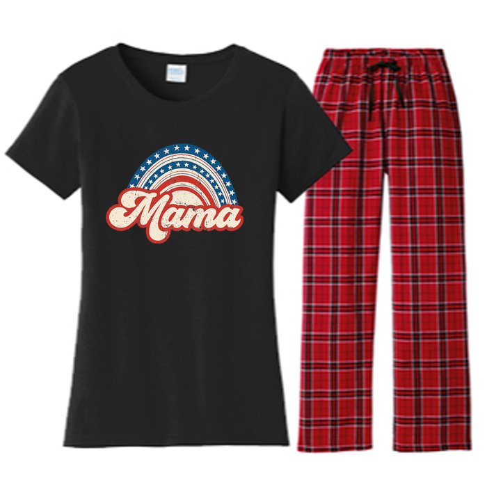 Mama Mini 4th Of July USA Flag Rainbow Mom Daughter Matching Women's Flannel Pajama Set