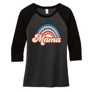 Mama Mini 4th Of July USA Flag Rainbow Mom Daughter Matching Women's Tri-Blend 3/4-Sleeve Raglan Shirt