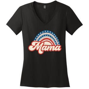 Mama Mini 4th Of July USA Flag Rainbow Mom Daughter Matching Women's V-Neck T-Shirt