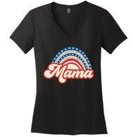 Mama Mini 4th Of July USA Flag Rainbow Mom Daughter Matching Women's V-Neck T-Shirt