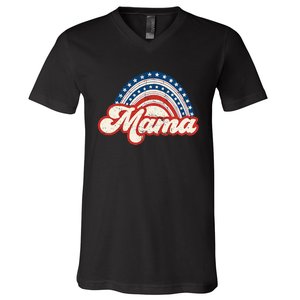 Mama Mini 4th Of July USA Flag Rainbow Mom Daughter Matching V-Neck T-Shirt