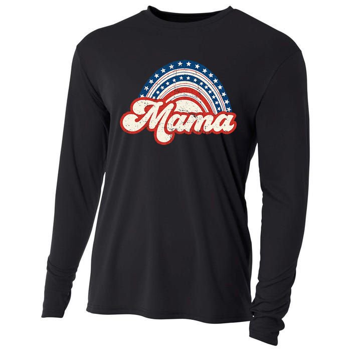 Mama Mini 4th Of July USA Flag Rainbow Mom Daughter Matching Cooling Performance Long Sleeve Crew