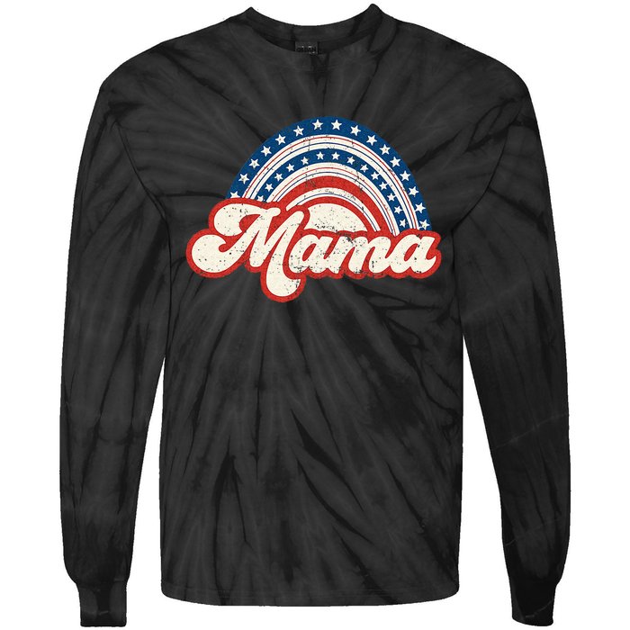 Mama Mini 4th Of July USA Flag Rainbow Mom Daughter Matching Tie-Dye Long Sleeve Shirt