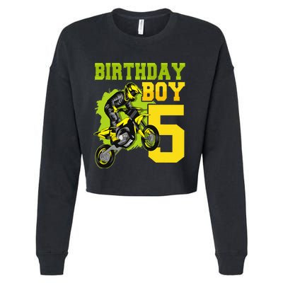 Motocross MX 5th Gift 5 Year Old Dirt Bike Birthday Party Cropped Pullover Crew