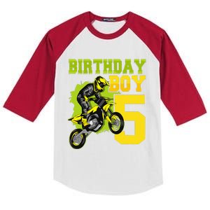 Motocross MX 5th Gift 5 Year Old Dirt Bike Birthday Party Kids Colorblock Raglan Jersey