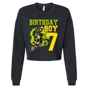 Motocross MX 7th Gift 7 Year Old Dirt Bike Birthday Party Cropped Pullover Crew