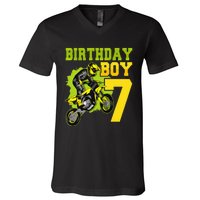 Motocross MX 7th Gift 7 Year Old Dirt Bike Birthday Party V-Neck T-Shirt