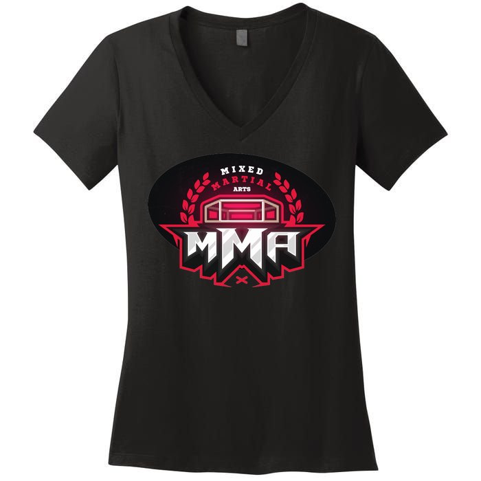 MMA - Mix Martial Arts Logo Women's V-Neck T-Shirt