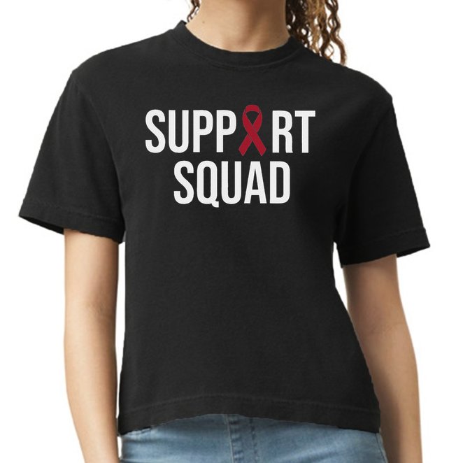 Multiple Myeloma Awareness Burgundy Ribbon Support Squad Comfort Colors Boxy T-Shirt
